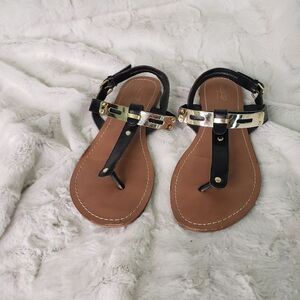 Mossimo Supply Co. Black Strap Sandals with Brown Footbed and Gold Accent